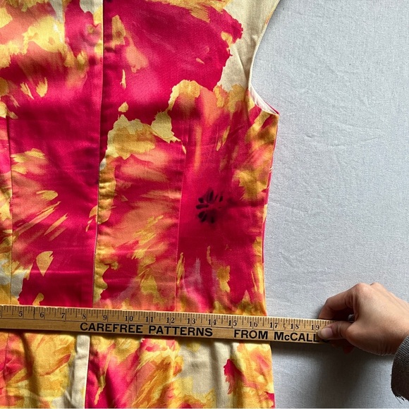 Chetta B Pink Floral Sheath Midi Scoop Neck Sleeveless Cotton Dress Sz 8 - Picture 10 of 12